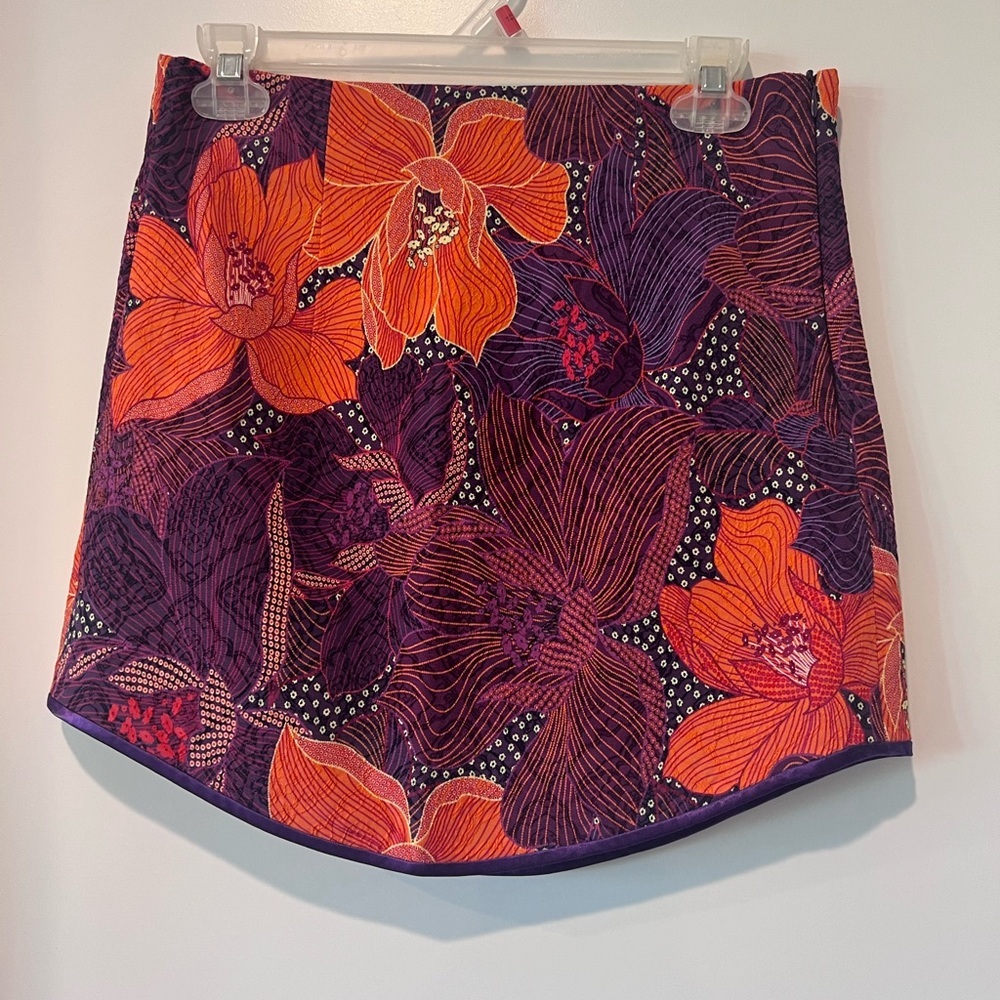 Zara Purple and Orange Floral Mini Skirt